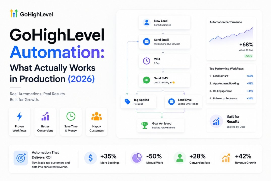 GoHighLevel automation ROI overview graphic for 2026